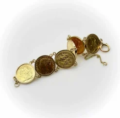 Bracelet en or 22 carats avec pièces souveraines britanniques de la reine Victoria