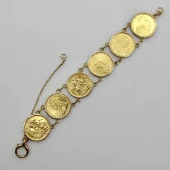 Bracelet en or 22 carats avec pièces souveraines britanniques de la reine Victoria