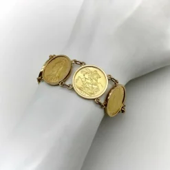 Bracelet en or 22 carats avec pièces souveraines britanniques de la reine Victoria