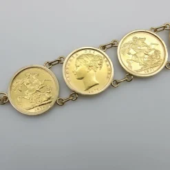 Bracelet en or 22 carats avec pièces souveraines britanniques de la reine Victoria