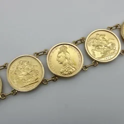 Bracelet en or 22 carats avec pièces souveraines britanniques de la reine Victoria