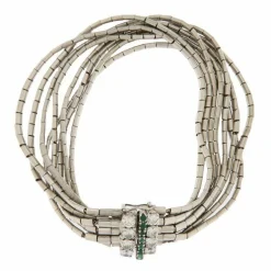 Bracelet en or blanc diamants, émeraude