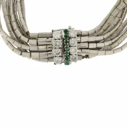 Bracelet en or blanc diamants, émeraude
