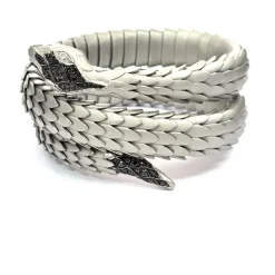 Bracelet en or blanc et argent avec diamants blancs et noirs