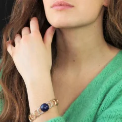 Bracelet en or diamants et son cabochon de lapis lazuli
