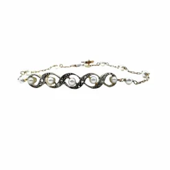 bracelet en or et platine de style art déco avec diamants et perles