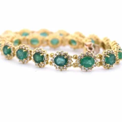 BRACELET EN OR JAUNE 18 KT - 17 g - ÉMERAUDES et DIAMANTS