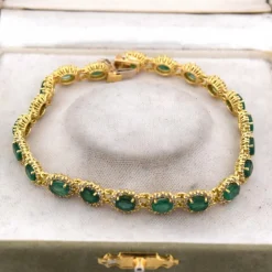 BRACELET EN OR JAUNE 18 KT - 17 g - ÉMERAUDES et DIAMANTS
