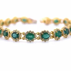 BRACELET EN OR JAUNE 18 KT - 17 g - ÉMERAUDES et DIAMANTS