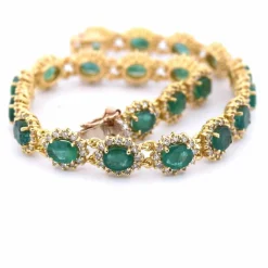 BRACELET EN OR JAUNE 18 KT - 17 g - ÉMERAUDES et DIAMANTS