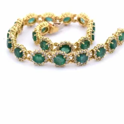BRACELET EN OR JAUNE 18 KT - 17 g - ÉMERAUDES et DIAMANTS