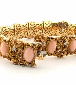 Bracelet en or jaune avec coraux et diamants