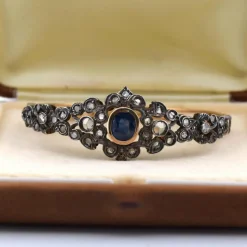 Bracelet en or jaune et argent avec saphir et diamants