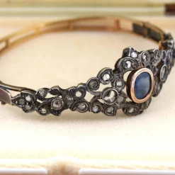 Bracelet en or jaune et argent avec saphir et diamants