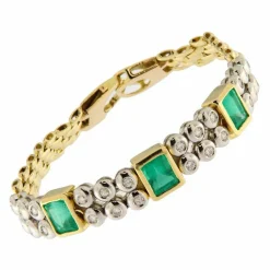 Bracelet en or jaune et blanc avec diamants et émeraudes