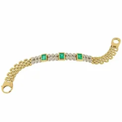 Bracelet en or jaune et blanc avec diamants et émeraudes