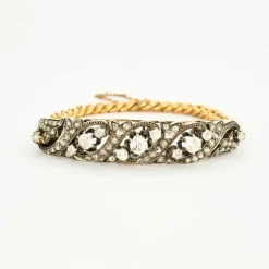 Bracelet en or jaune maille gourmette diamants