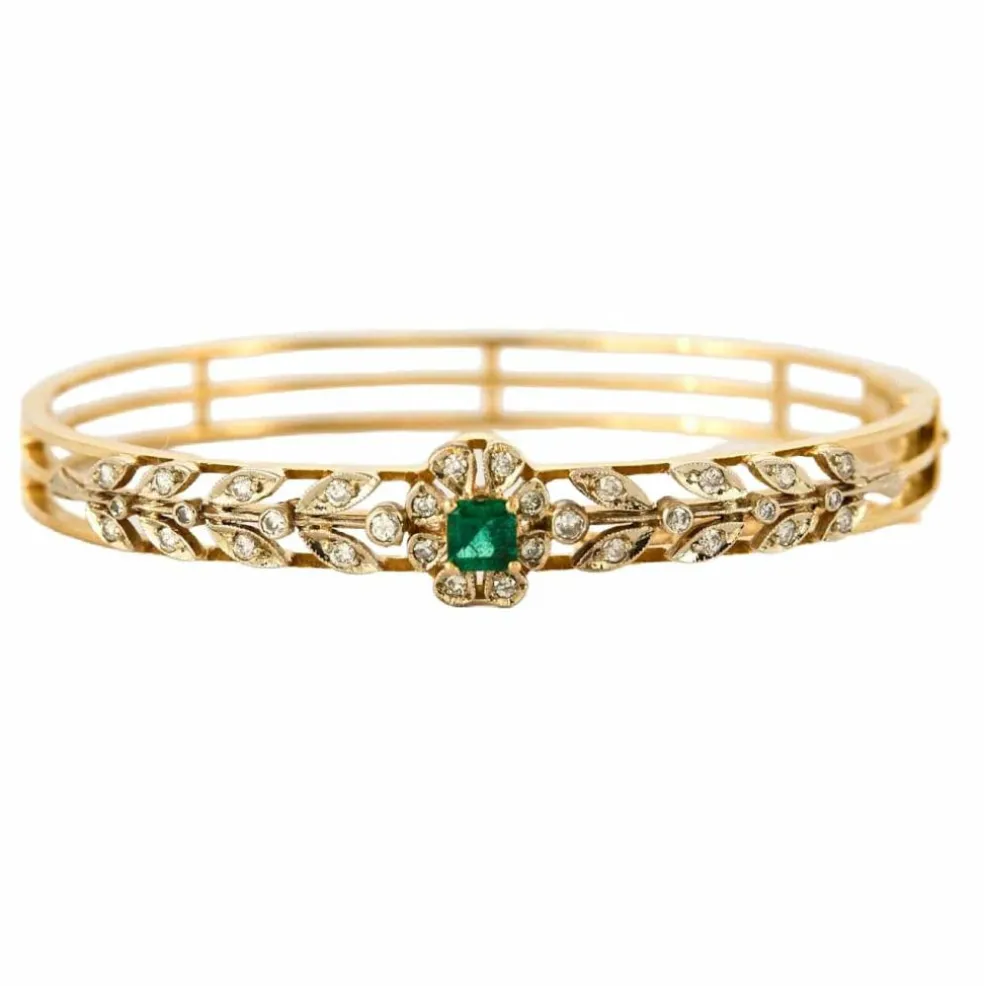 Bracelet en or jaune, émeraude et diamants