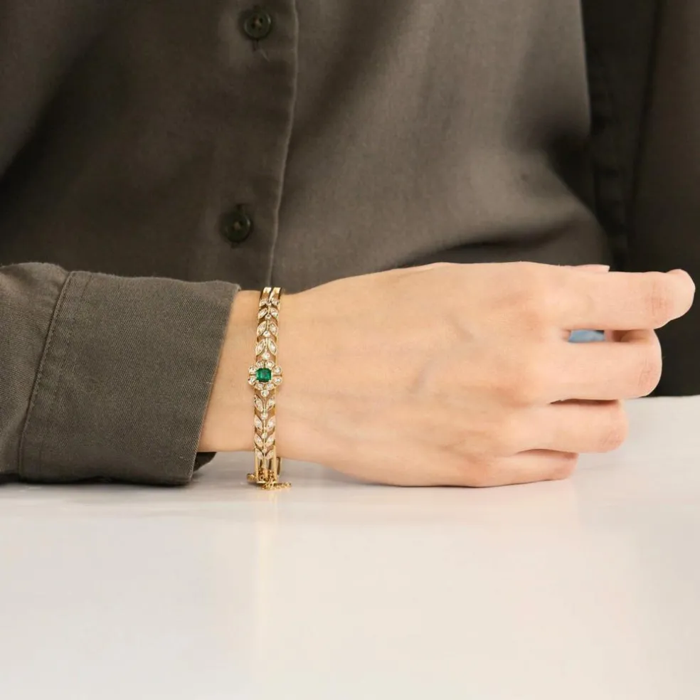 Bracelet en or jaune, émeraude et diamants