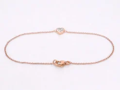 Bracelet en or rose avec cœur en diamant 0,10 carat