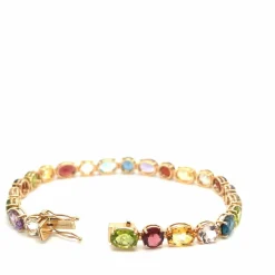 Bracelet en or rose avec pierres semi-précieuses multicolores et flexibles