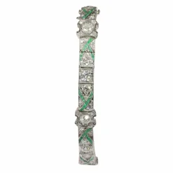 Bracelet en platine des années 1920 avec diamants et émeraudes