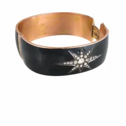 Bracelet et broche de deuil émaillés noir Diamants