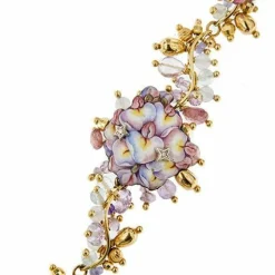 Bracelet fleurs émaillées, diamants et pierres précieuses