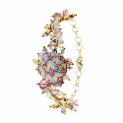 Bracelet fleurs émaillées, diamants et pierres précieuses