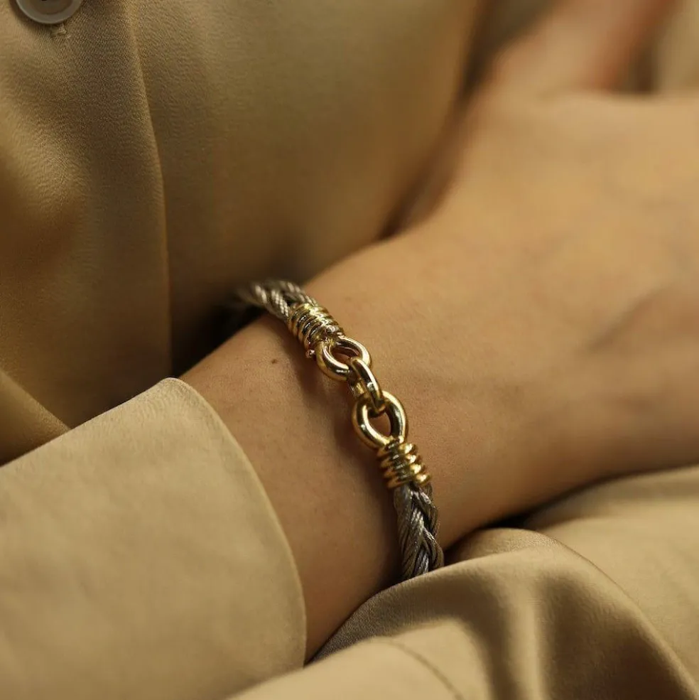 Bracelet Fre Vintage Force 10 en Or jaune 18k et Acier vers 1980, 17 cm.