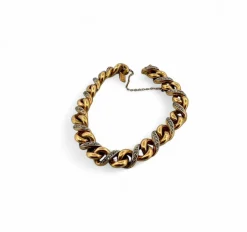 Bracelet gourmette ancienne or jaune et diamants