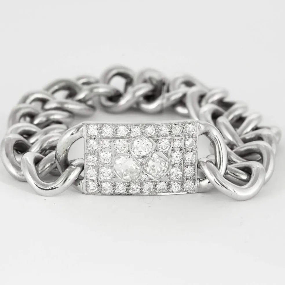 Bracelet gourmette, or blanc et diamants