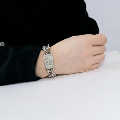 Bracelet gourmette, or blanc et diamants