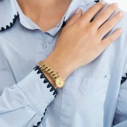 Bracelet gourmette or jaune médaille du zodiaque
