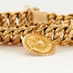 Bracelet gourmette or jaune médaille du zodiaque