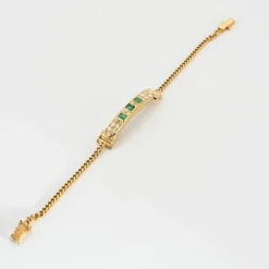 Bracelet Gourmette Or Jaune, Émeraudes et Diamants