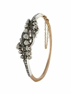 Bracelet Jonc Ancien Or Rose, Argent & Diamants