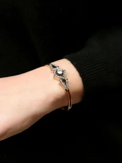 Bracelet jonc ancien, or rose, argent et diamants
