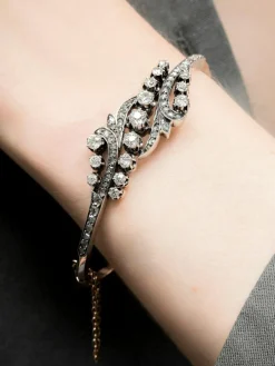 Bracelet Jonc Ancien Or Rose, Argent & Diamants