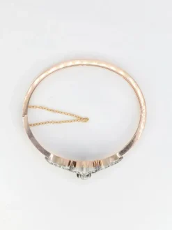 Bracelet jonc ancien, or rose, argent et diamants