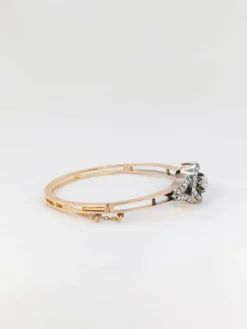 Bracelet jonc ancien, or rose, argent et diamants