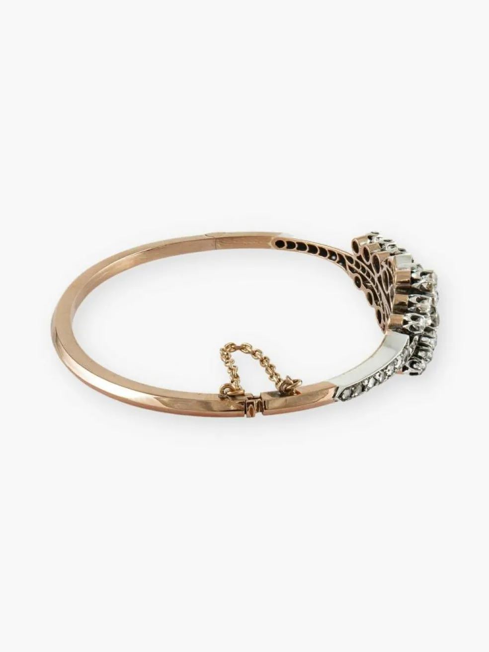 Bracelet Jonc Ancien Or Rose, Argent & Diamants