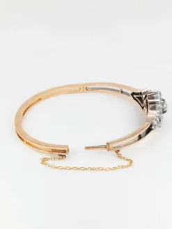 Bracelet jonc ancien, or rose, argent et diamants