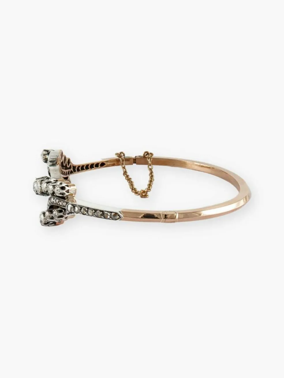 Bracelet Jonc Ancien Or Rose, Argent & Diamants