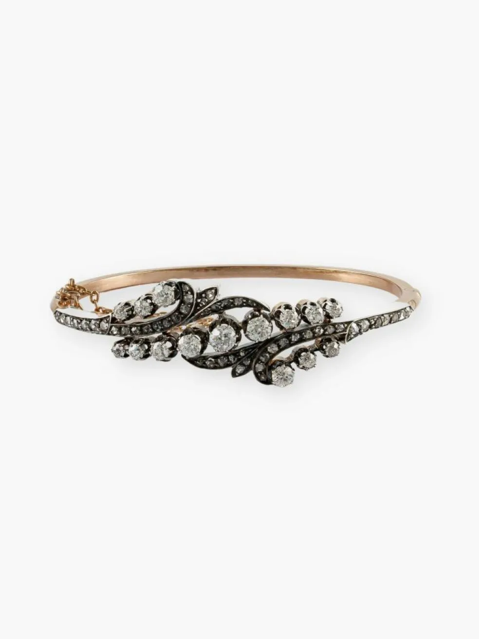Bracelet Jonc Ancien Or Rose, Argent & Diamants