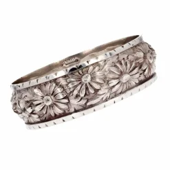 Bracelet jonc argent gravures fleurs