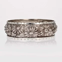 Bracelet jonc argent gravures fleurs
