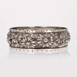 Bracelet jonc argent gravures fleurs