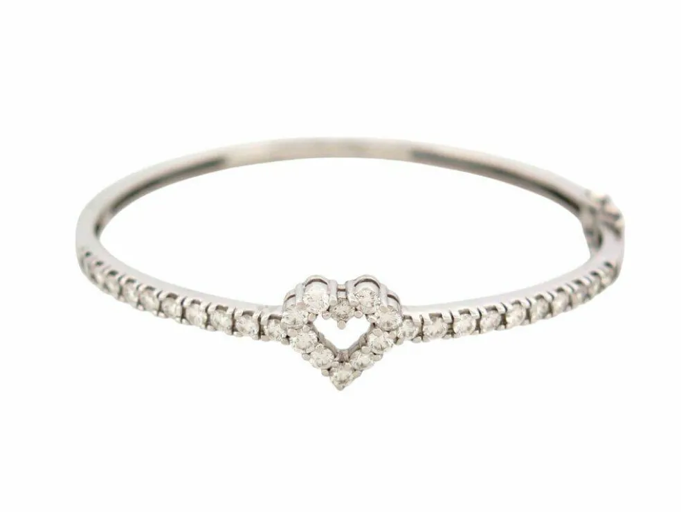 bracelet jonc coeur serti 30 diamants 1.55ct t15 or blanc 18k 10gr