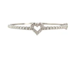 bracelet jonc coeur serti 30 diamants 1.55ct t15 or blanc 18k 10gr